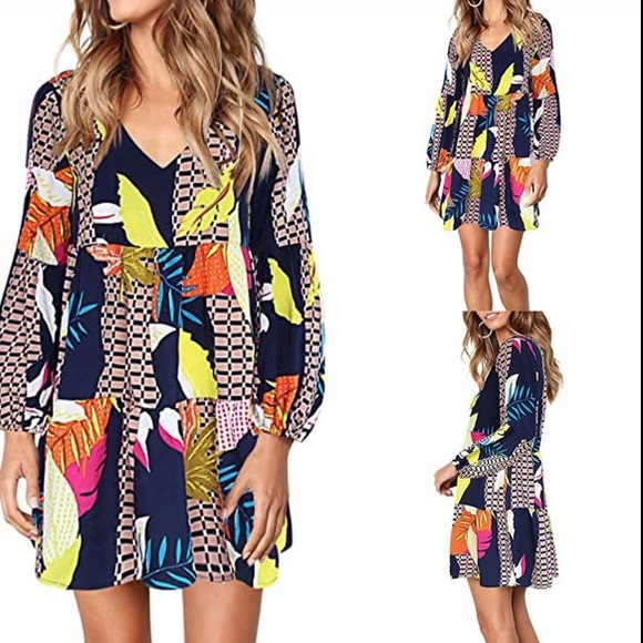 ❤️3X20 WOMEN - V Neckline/ Long Sleeves Floral Print Loose Dress | L - Picture 1 of 15